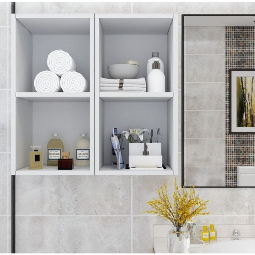 Nettrends Brut Açık Raflı Dört Bölmeli Duvar Tipi Banyo Rafı